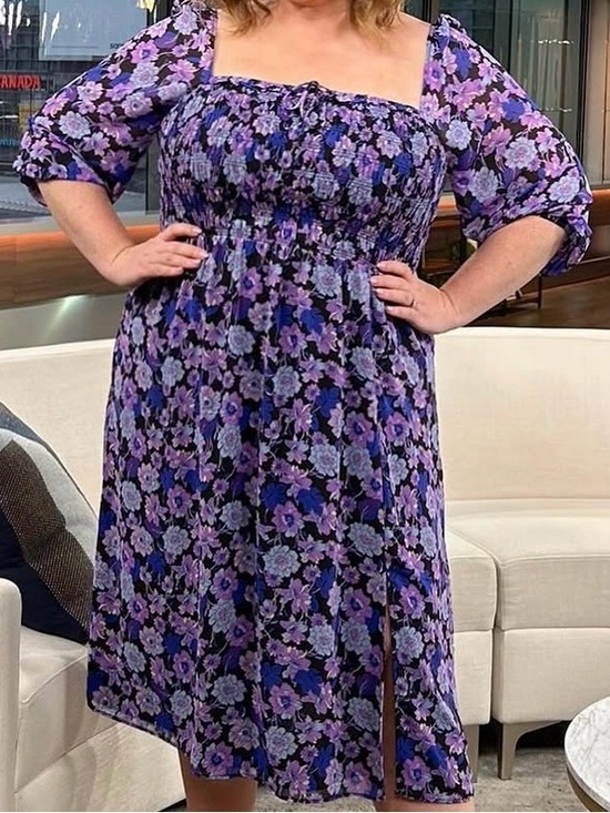 Addition Elle Dresses & Skirts - Addition Elle Purple Floral Smocked Square-Neck Midi Dress